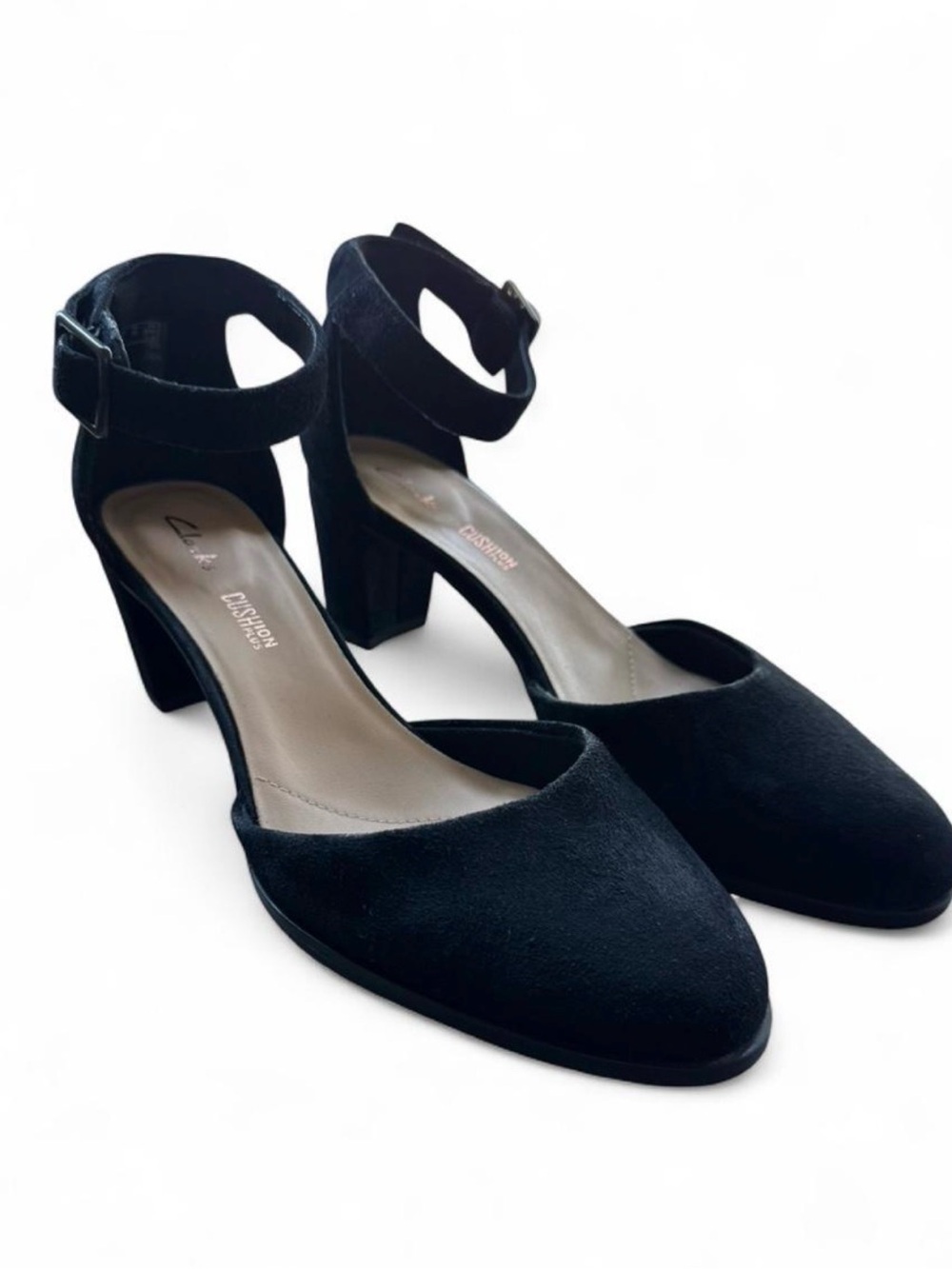 Clarks Kaylin 85 Strap Black Suede Block Heel Ankle Strap Pumps Womens 8